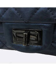 A37587 Metallic Blue Vintage 2 55 Old Large Gold Chain Shoulder Bag CH