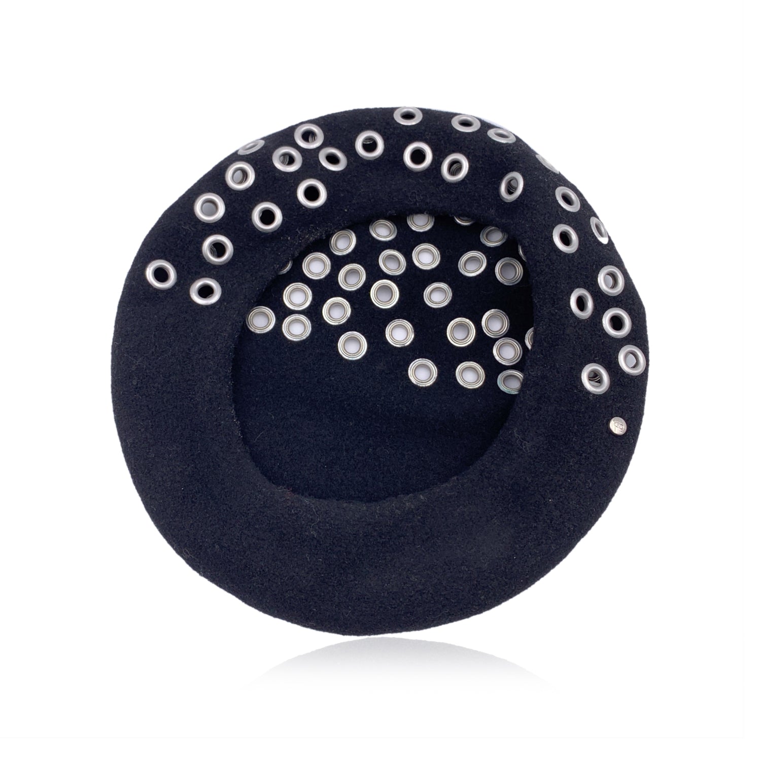 CHRISTIAN D1OR Black Wool Grommets Eyelets French Beret Hat