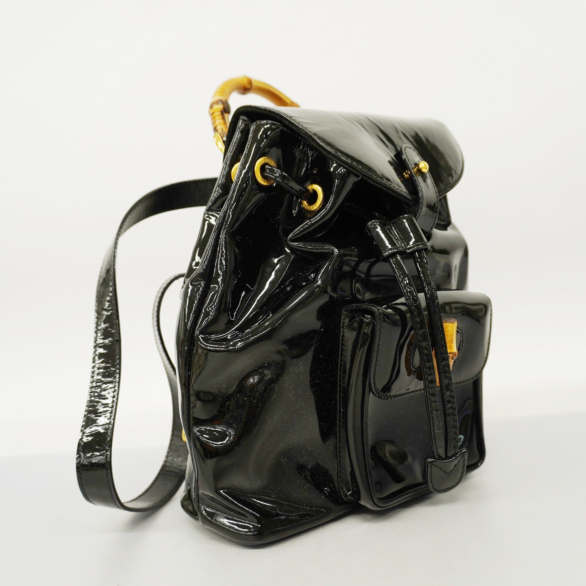 GCCI  Bamboo Rucksack Enamel 003 2058 0030 Women's Backpack Black