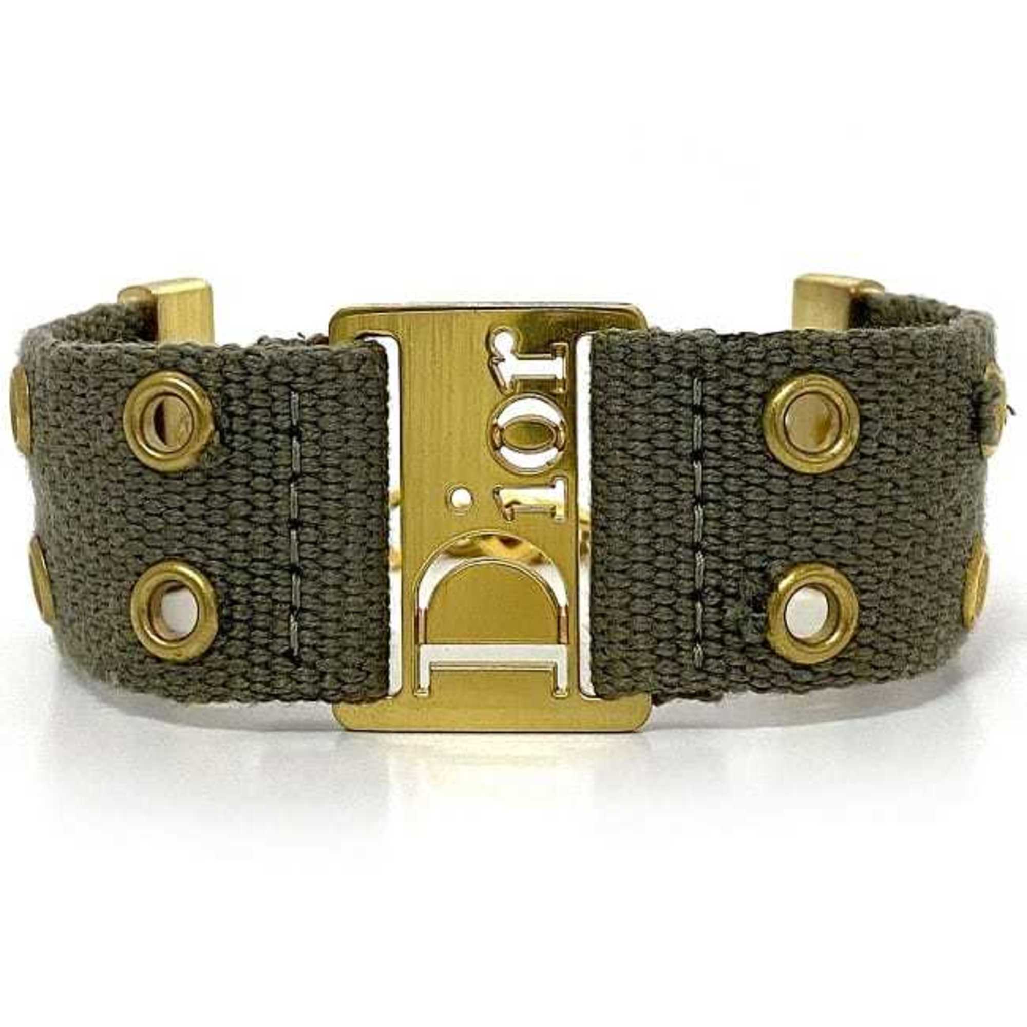CHRISTIAN D1OR Bracelet Khaki Gold Canvas GP Chain Jacquard Plate Adjuster Accessory
