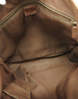 GCCI  GG Canvas 002-1073 Women's Leather Tote Bag Beige,Brown