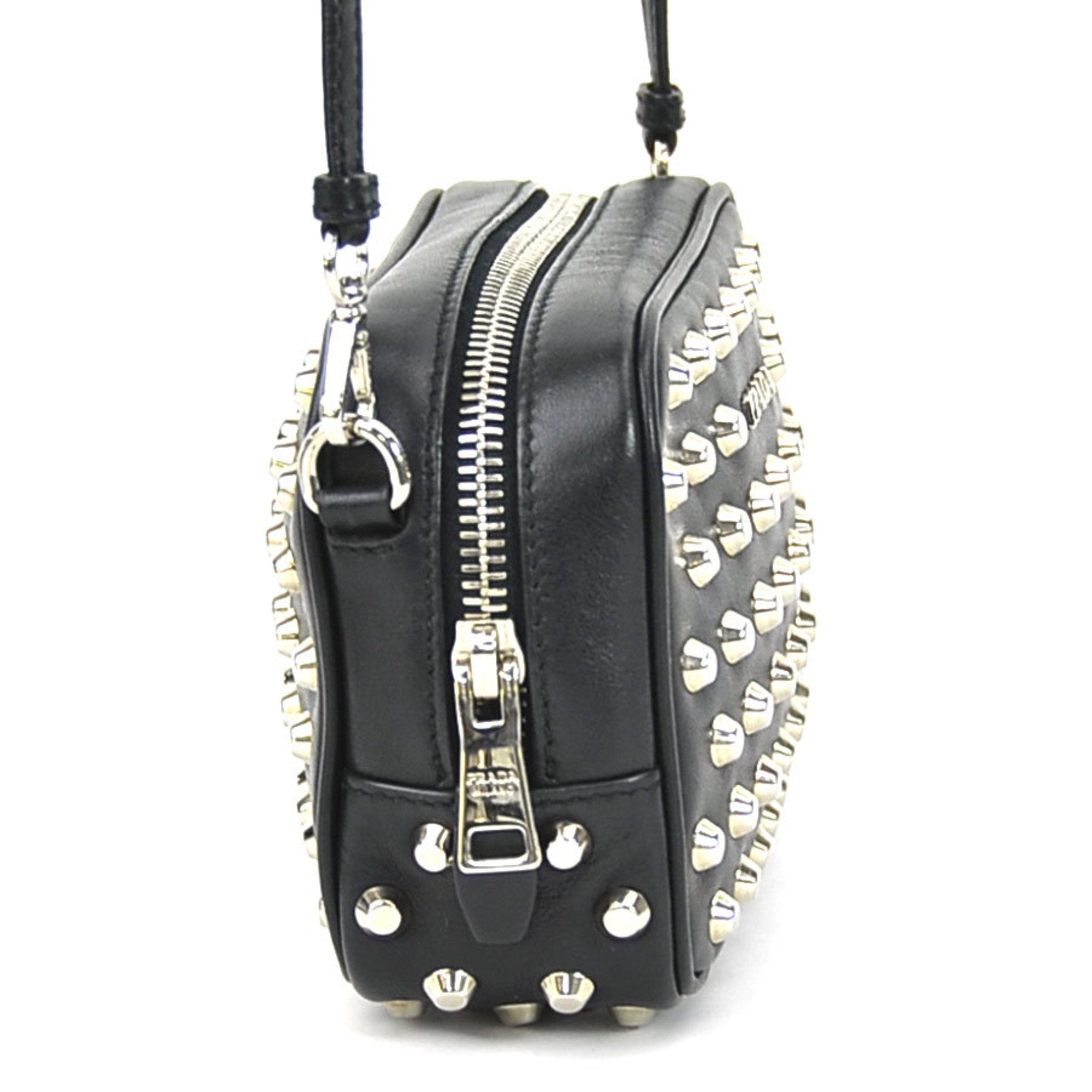 PRD Crossbody Shoulder Bag Studded Leather/Metal Black/Silver Unisex