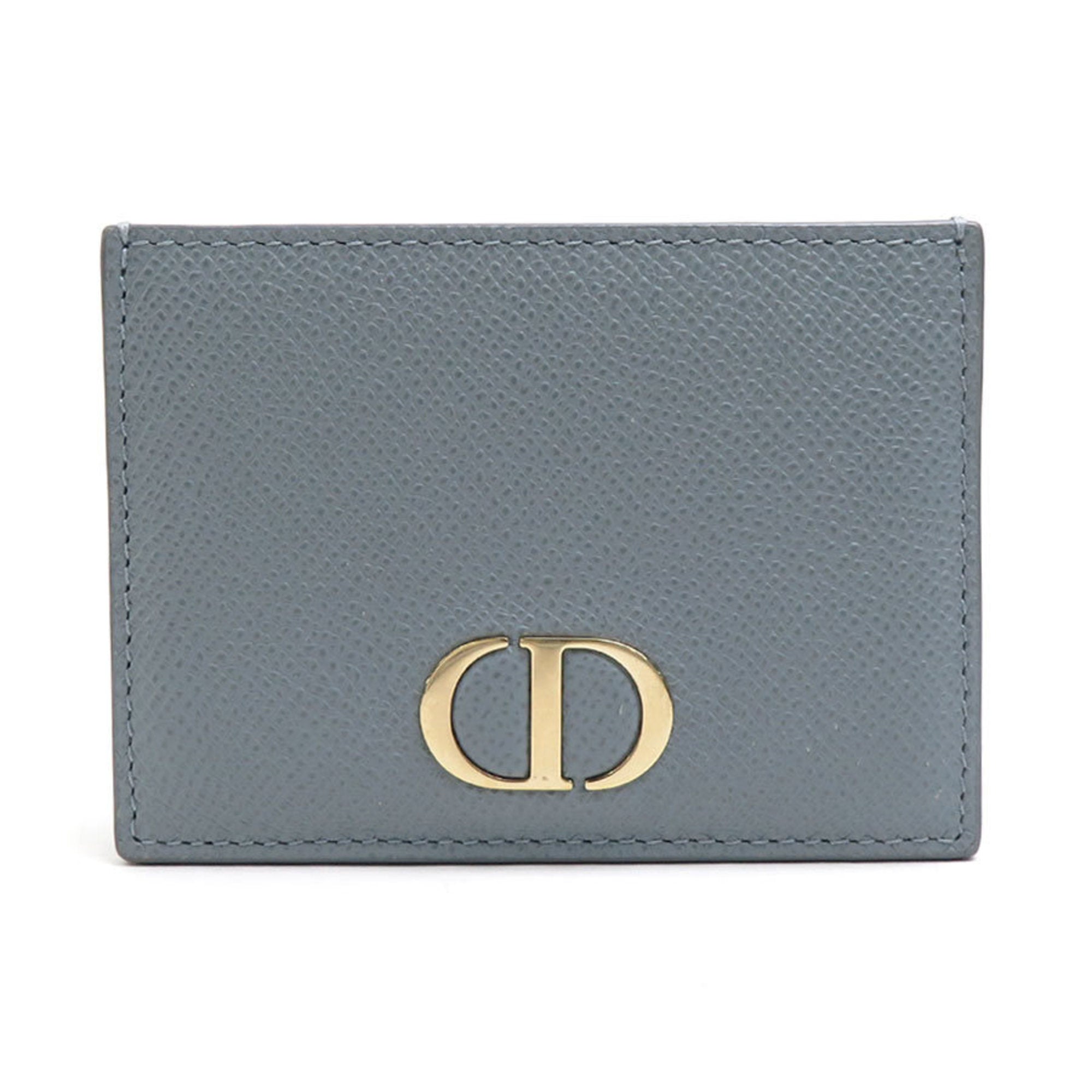 CHRISTIAN D1OR Card Case Pass Leather Blue Gray Ladies