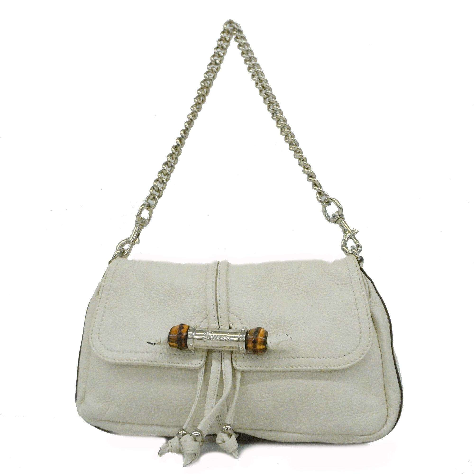 GCCI  Bamboo 235320 Women's Leather Shoulder Bag Ivory
