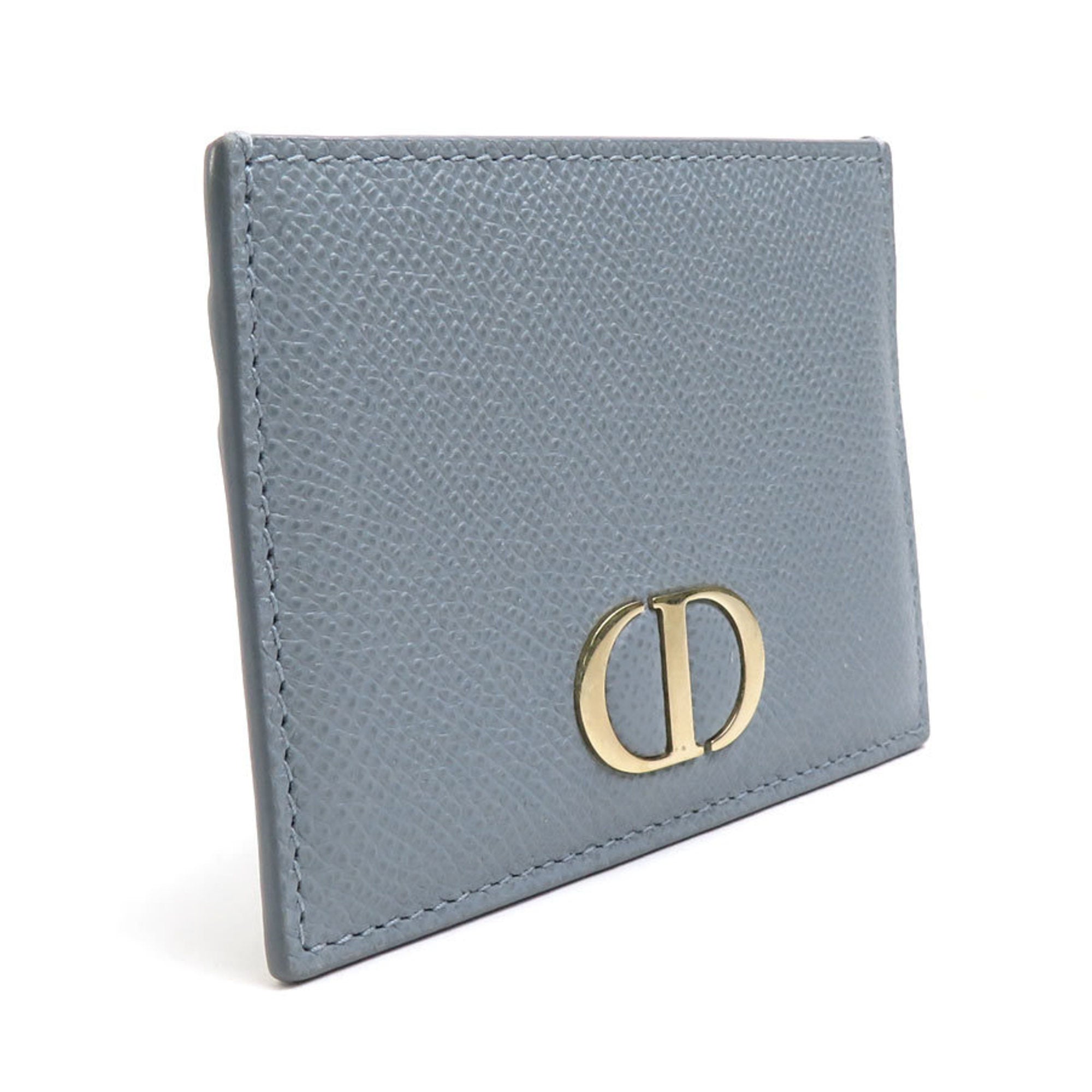 CHRISTIAN D1OR Card Case Pass Leather Blue Gray Ladies