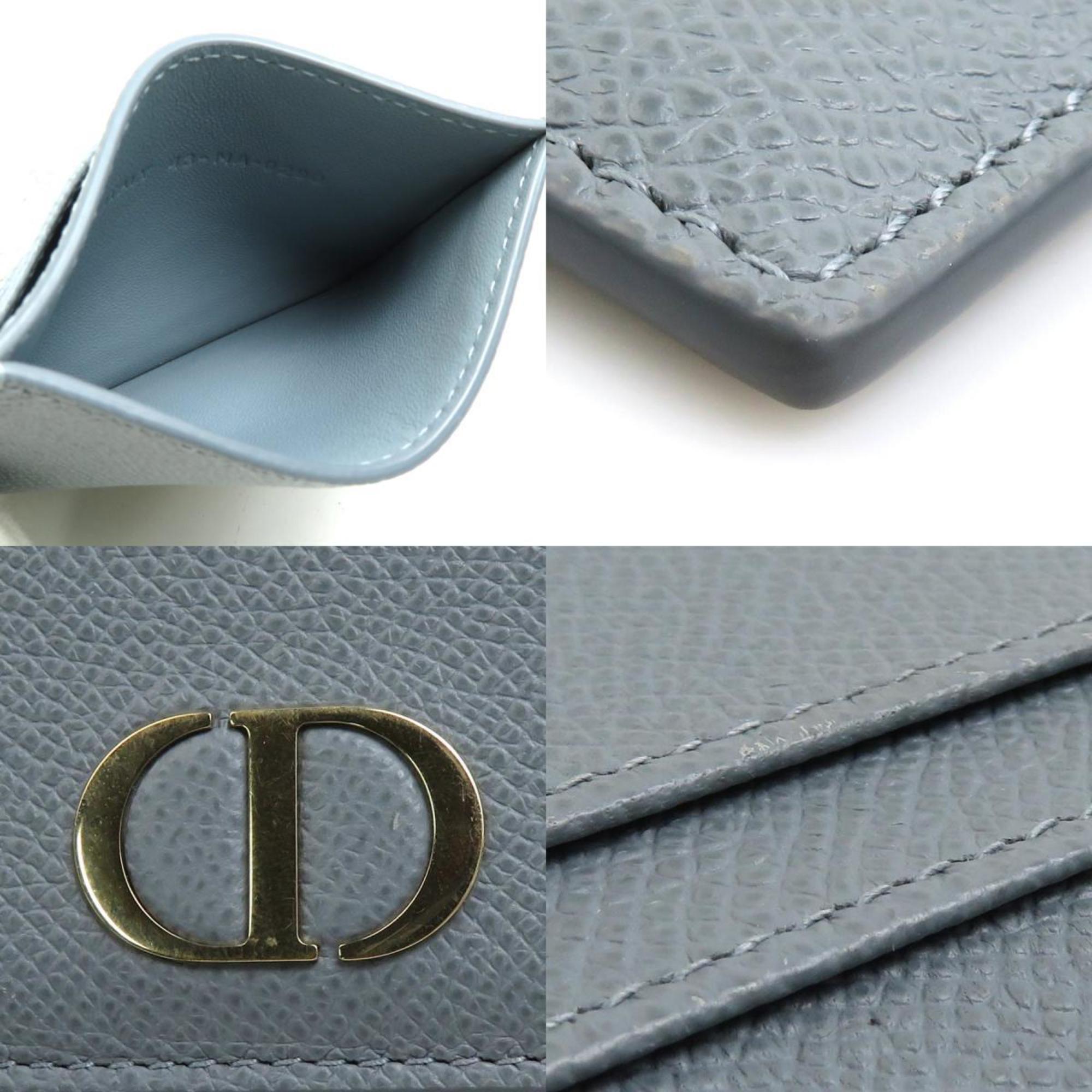 CHRISTIAN D1OR Card Case Pass Leather Blue Gray Ladies