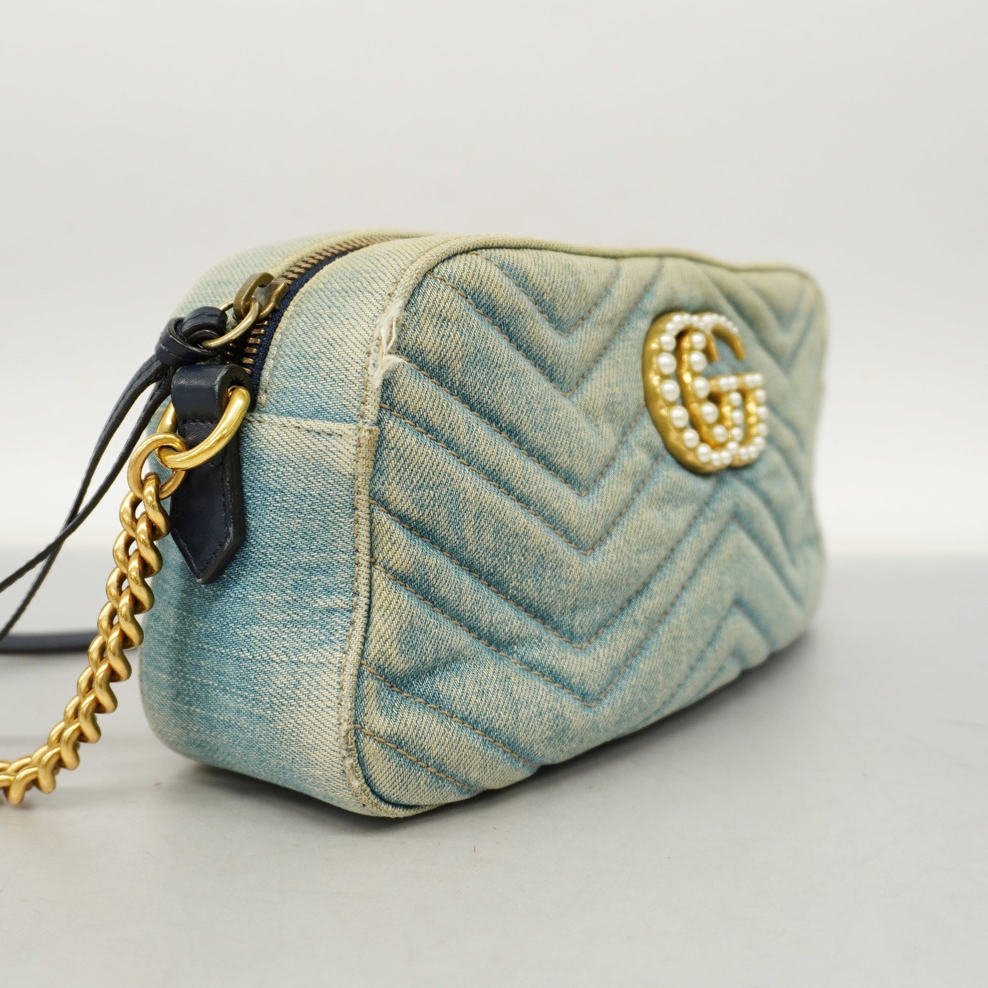 GCCI  GG Marmont Shoulder Bag Velor 447632 Women's Denim Light Blue