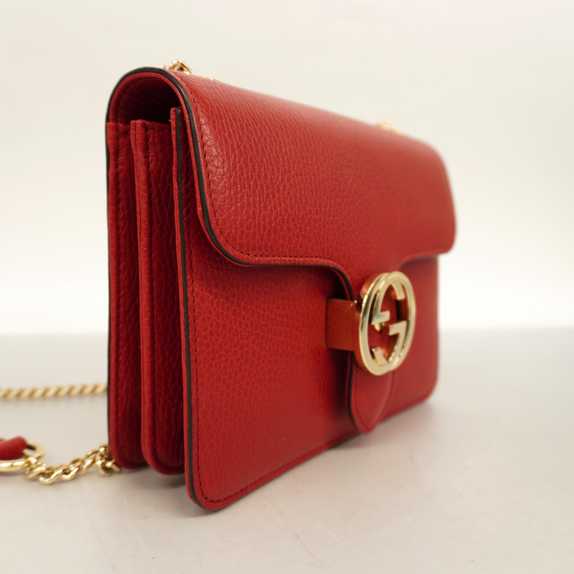 GCCI  Interlocking G 510304 Women's Leather Shoulder Bag Red Color