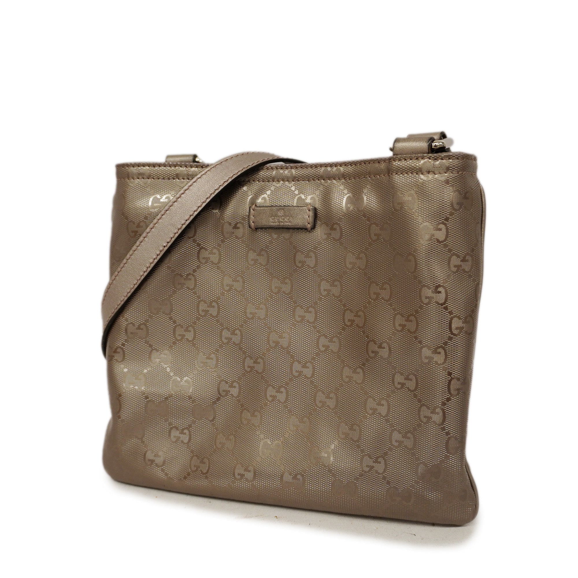 GCCI  GG Imprime 201538 Women's Leather Shoulder Bag Gray