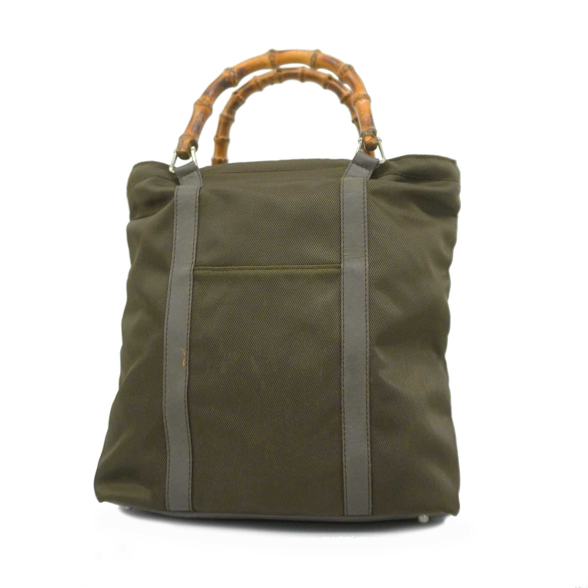 GCCI  Bamboo Handbag 000 1998 0508 Women's Nylon Canvas Handbag Brown