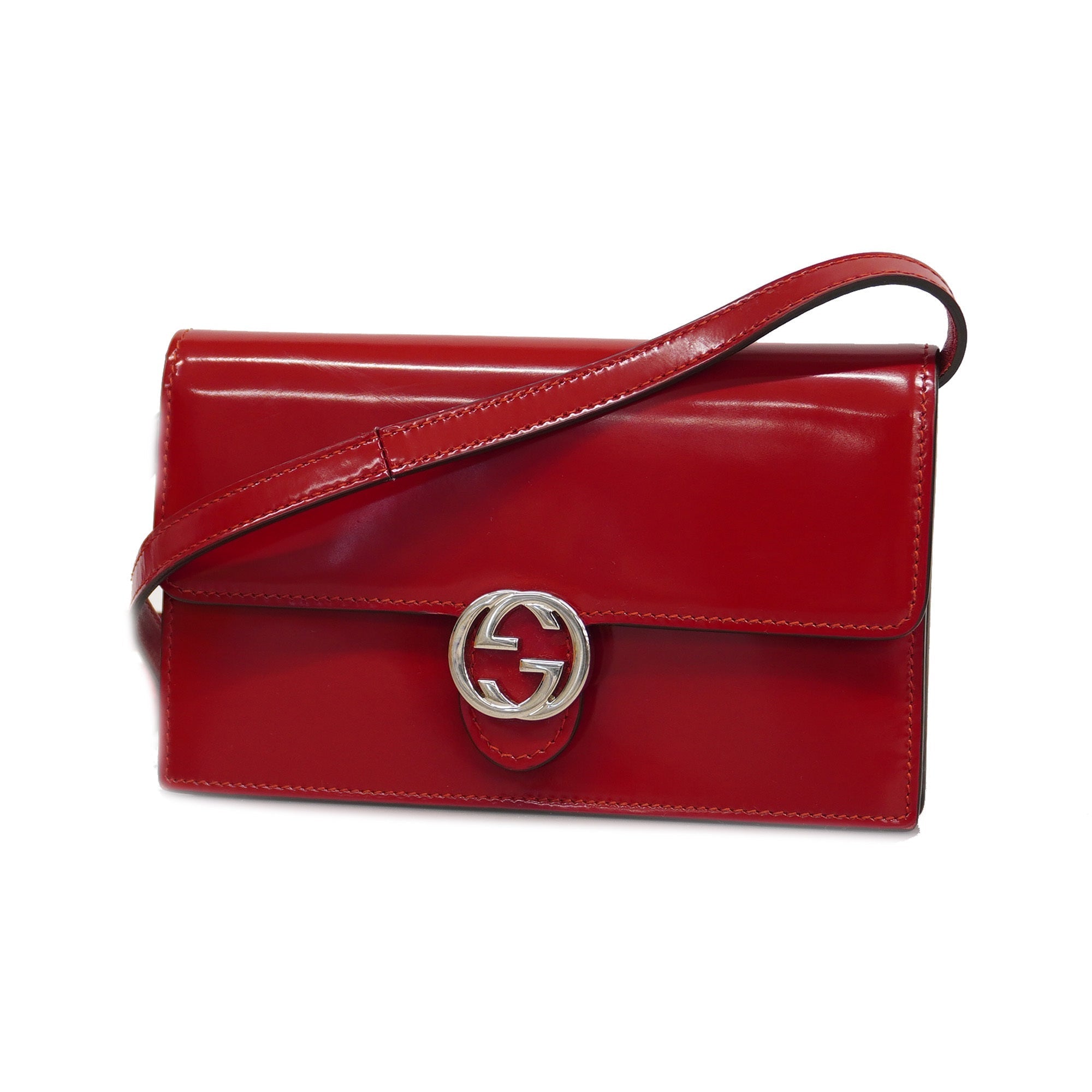 GCCI  Interlocking G 510304 Women's Leather Shoulder Bag Red Color