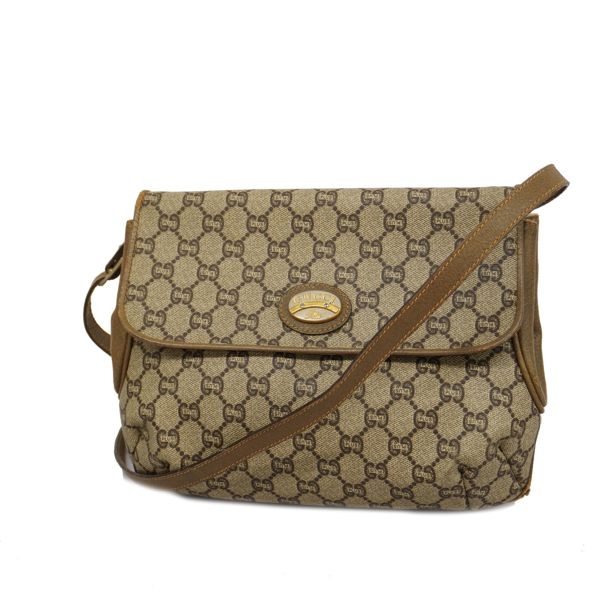 GCCI  GG Plus 122754 PVC Shoulder Bag Beige,Brown
