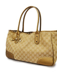 GCCI  GG Canvas Sherry Princey 163805 Women's Leather Tote Bag Beige,Gold