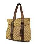 GCCI  GG Canvas 002-1073 Women's Leather Tote Bag Beige,Brown