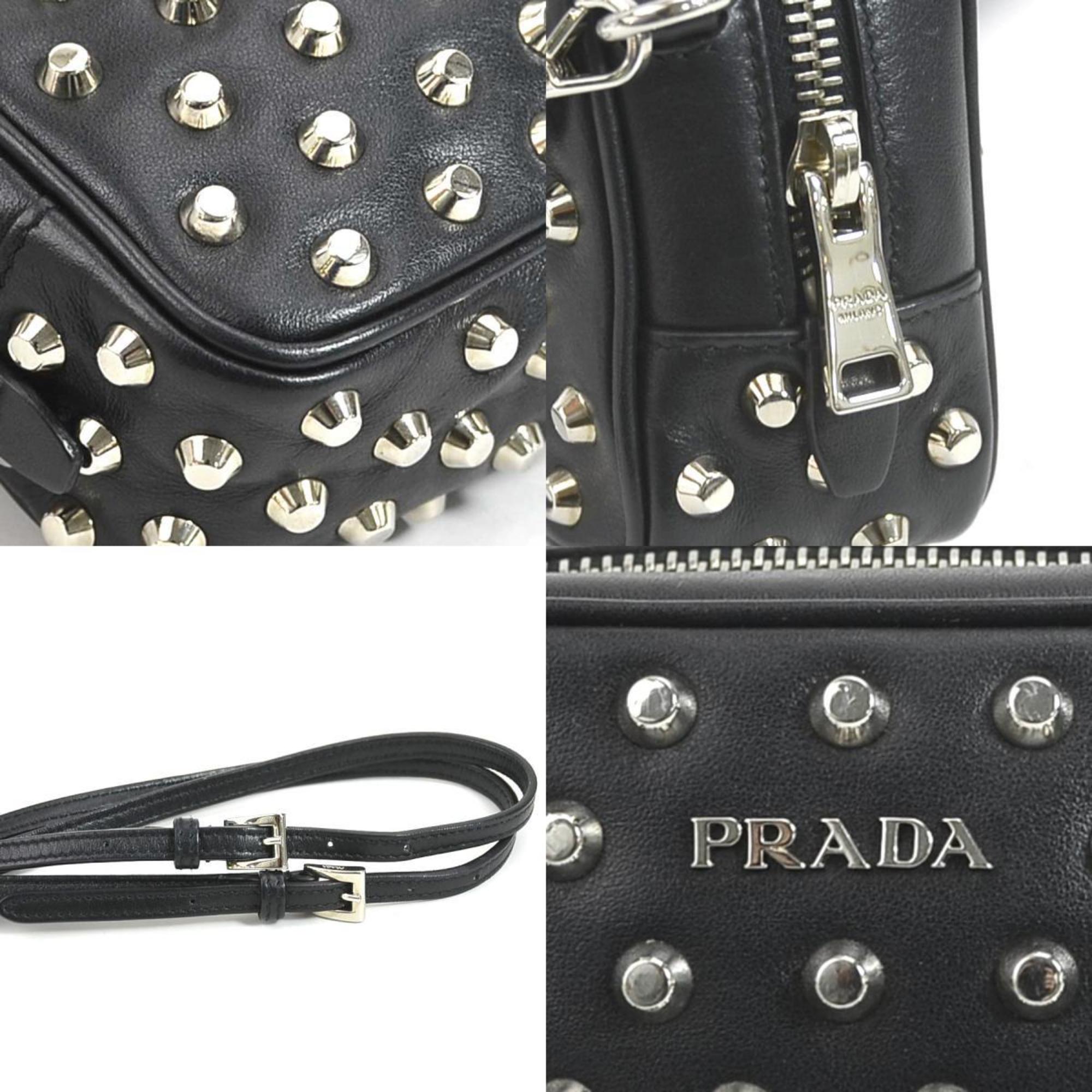 PRD Crossbody Shoulder Bag Studded Leather/Metal Black/Silver Unisex