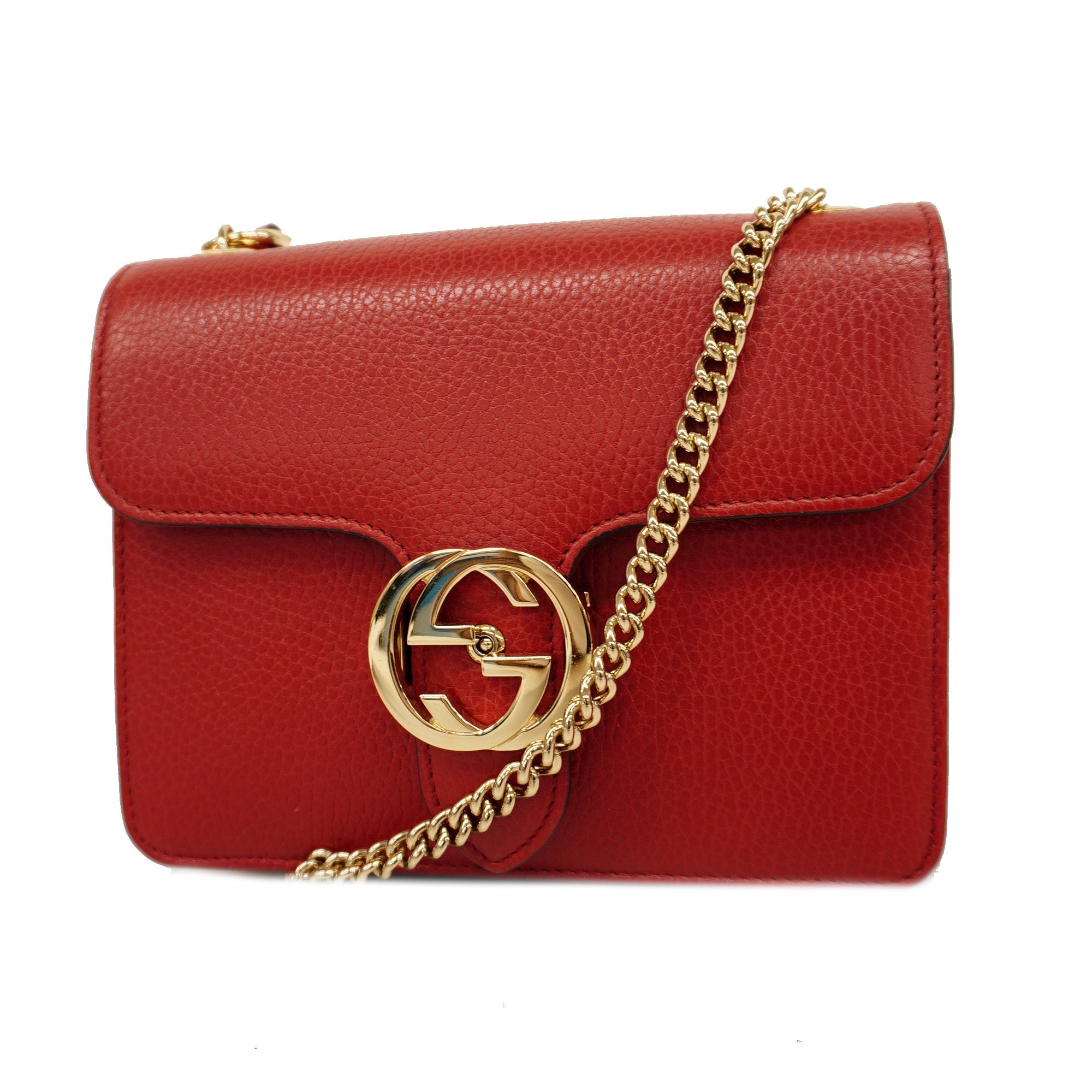 GCCI  Interlocking G 510304 Women's Leather Shoulder Bag Red Color