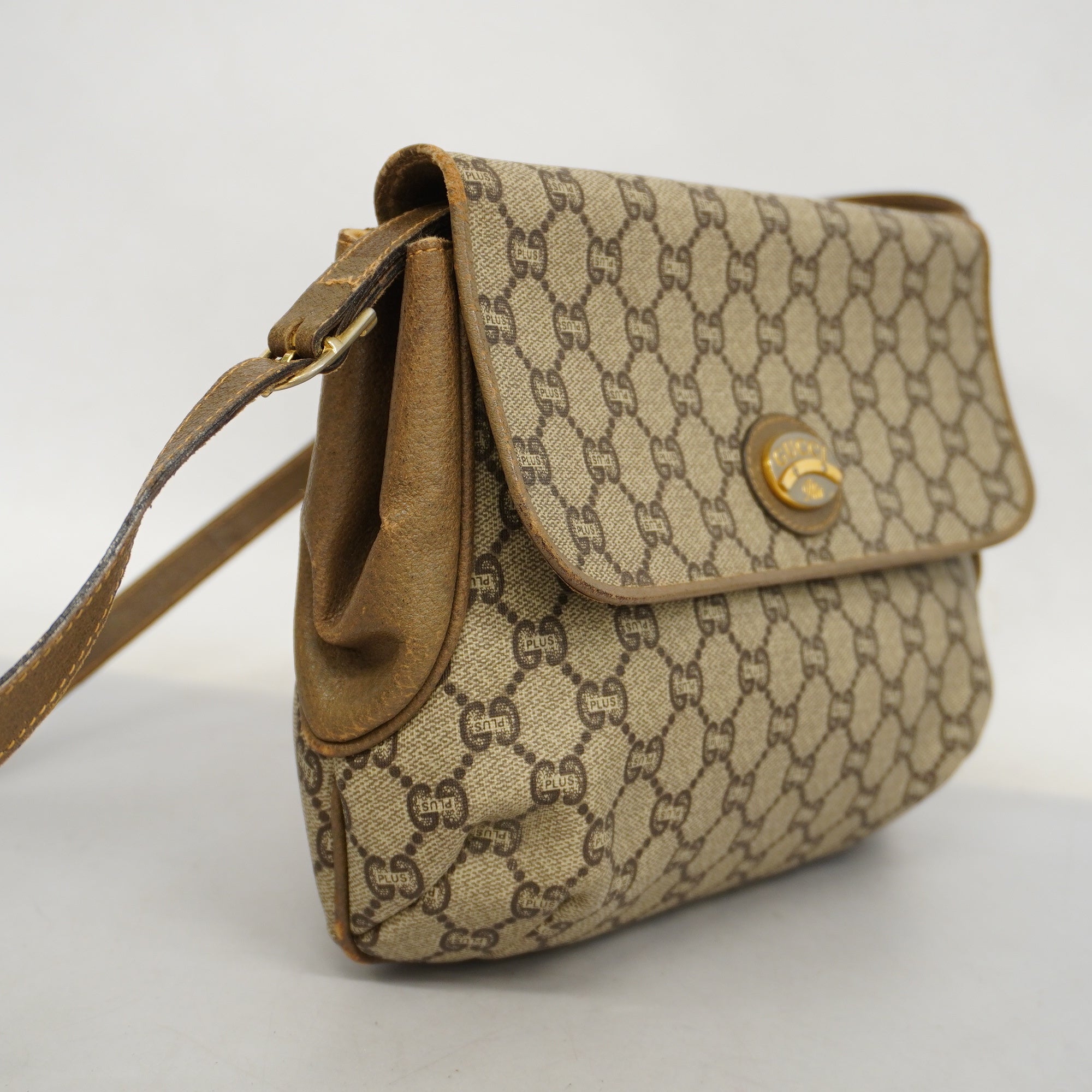 GCCI  GG Plus 122754 PVC Shoulder Bag Beige,Brown
