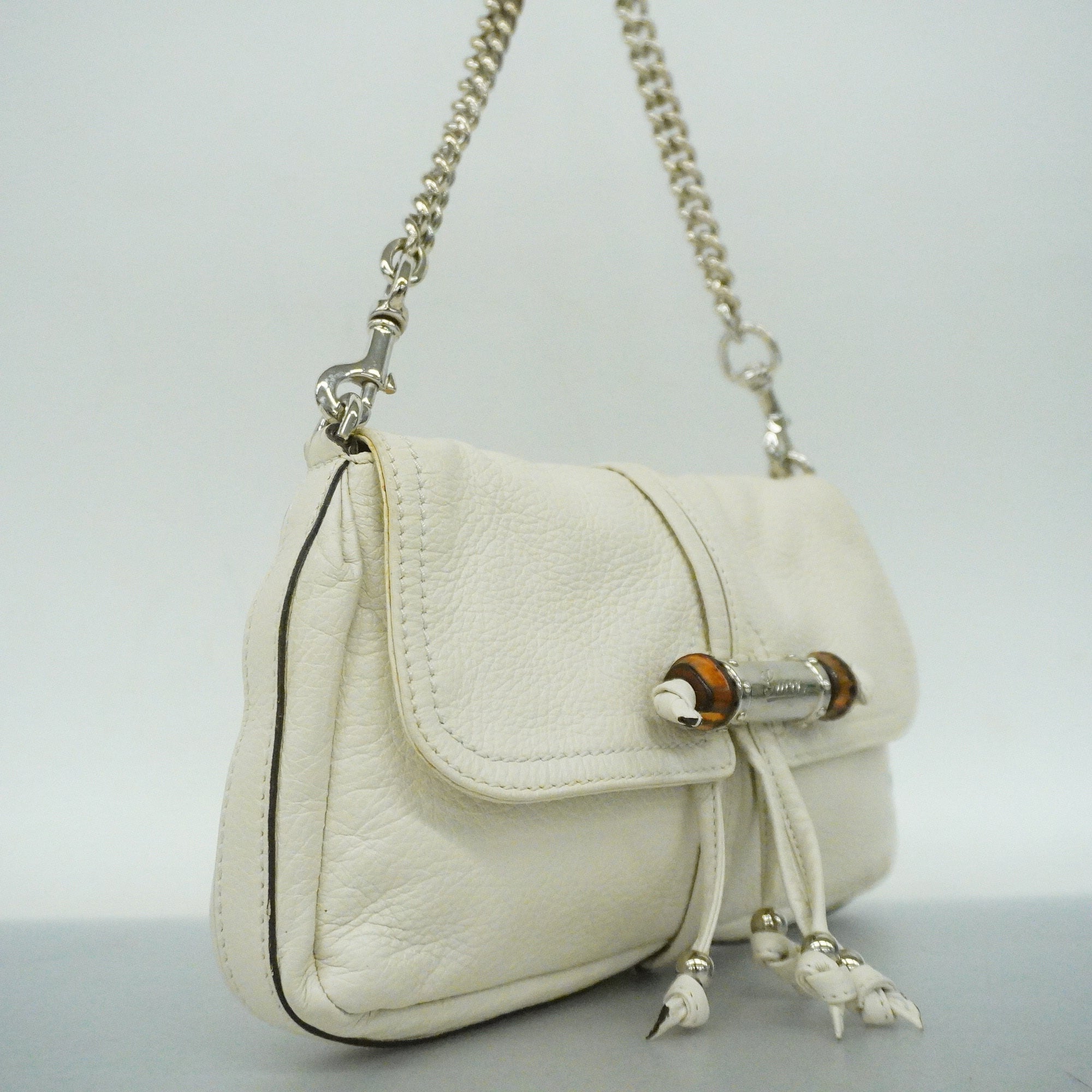 GCCI  Bamboo 235320 Women's Leather Shoulder Bag Ivory