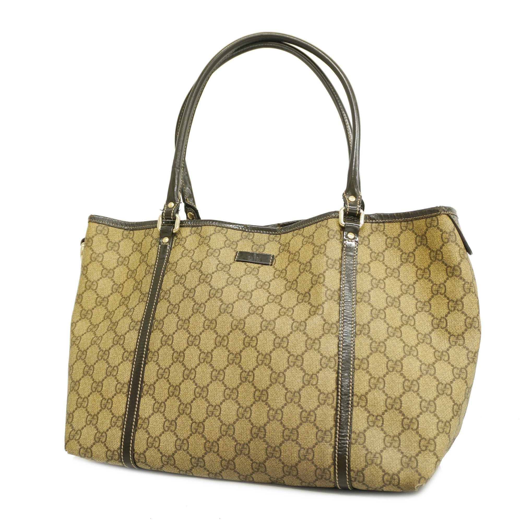 GCCI  GG Supreme 197953 Women's Leather Tote Bag Beige,Dark Brown