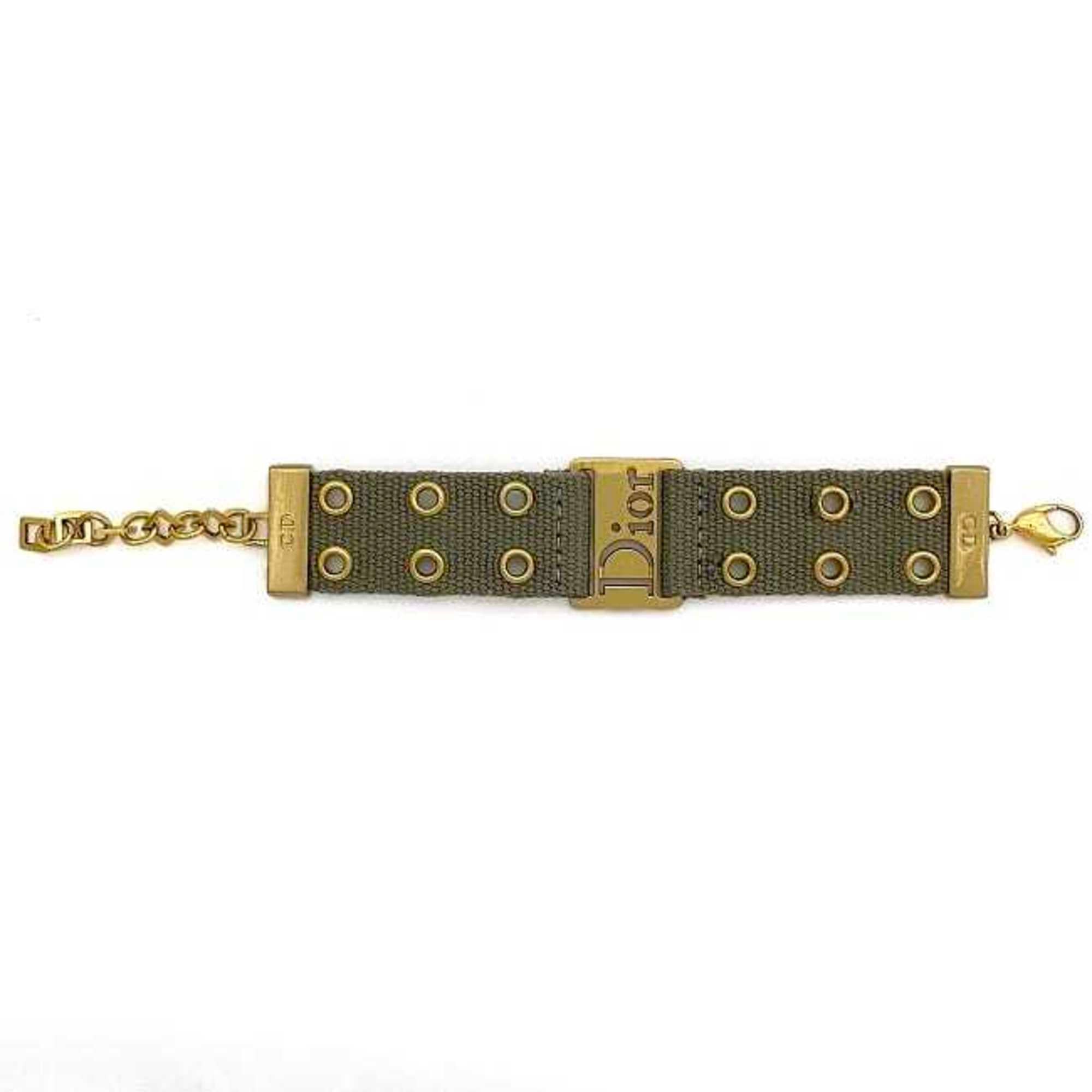 CHRISTIAN D1OR Bracelet Khaki Gold Canvas GP Chain Jacquard Plate Adjuster Accessory
