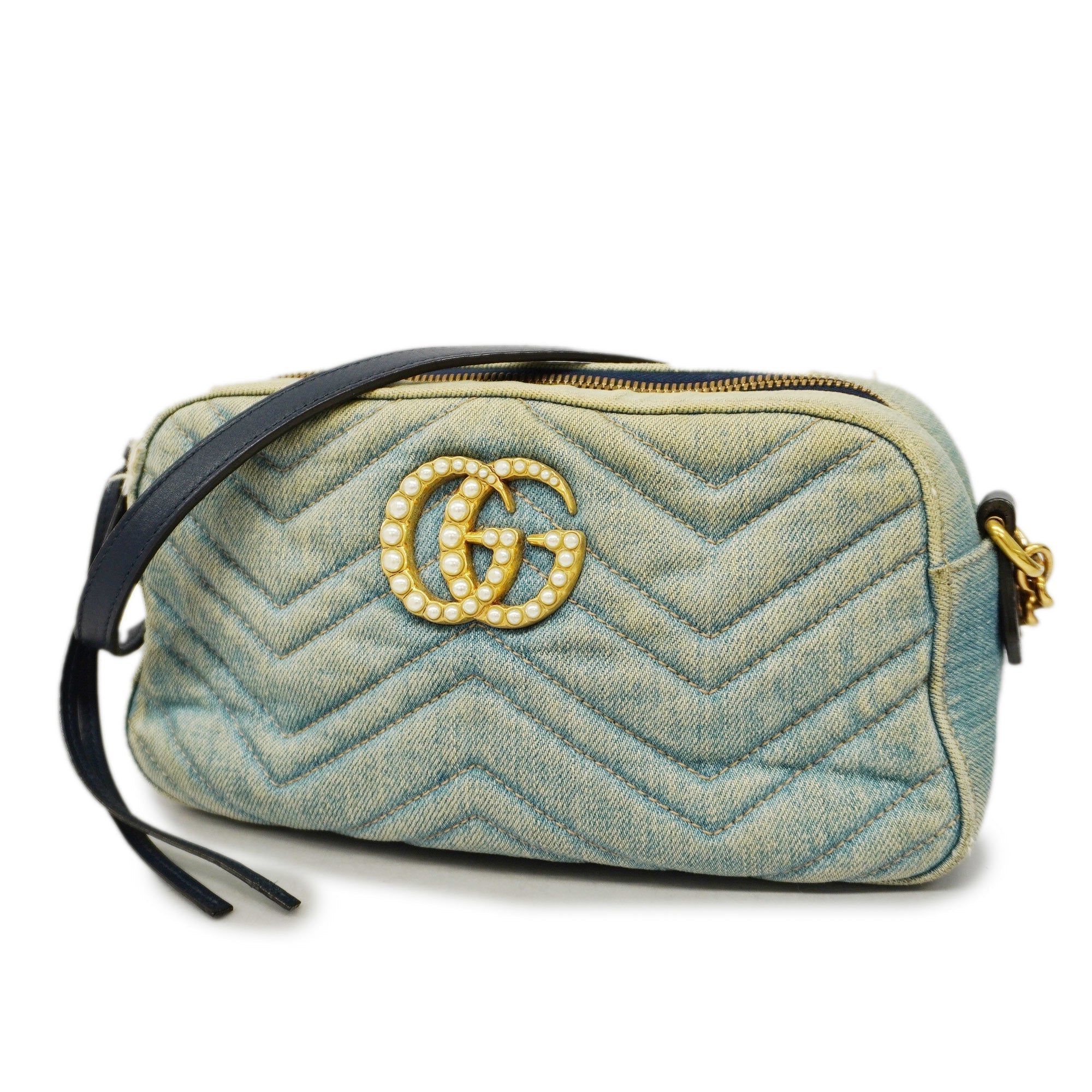 GCCI  GG Marmont Shoulder Bag Velor 447632 Women's Denim Light Blue