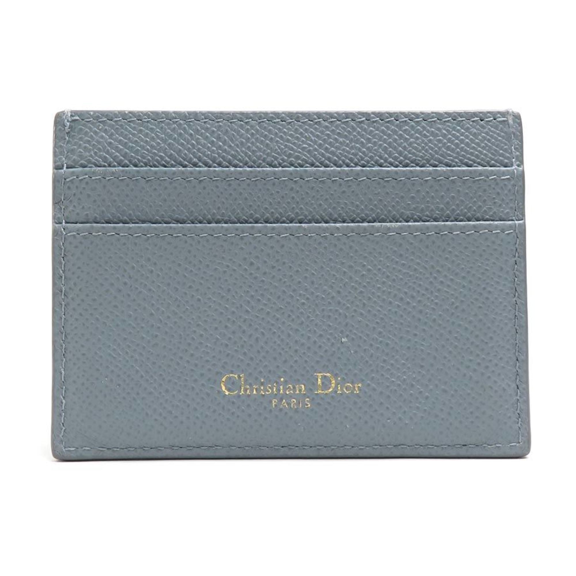 CHRISTIAN D1OR Card Case Pass Leather Blue Gray Ladies
