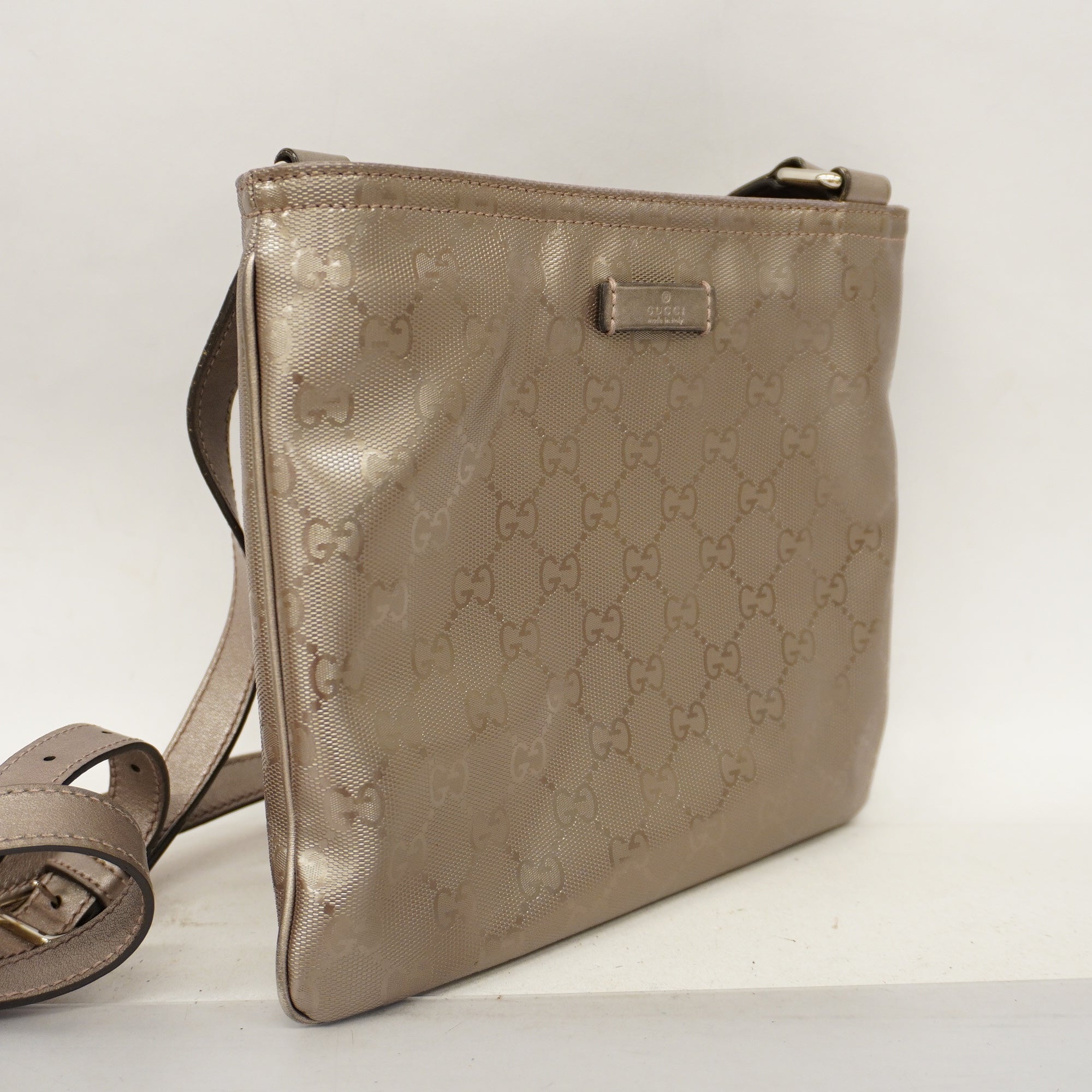 GCCI  GG Imprime 201538 Women's Leather Shoulder Bag Gray