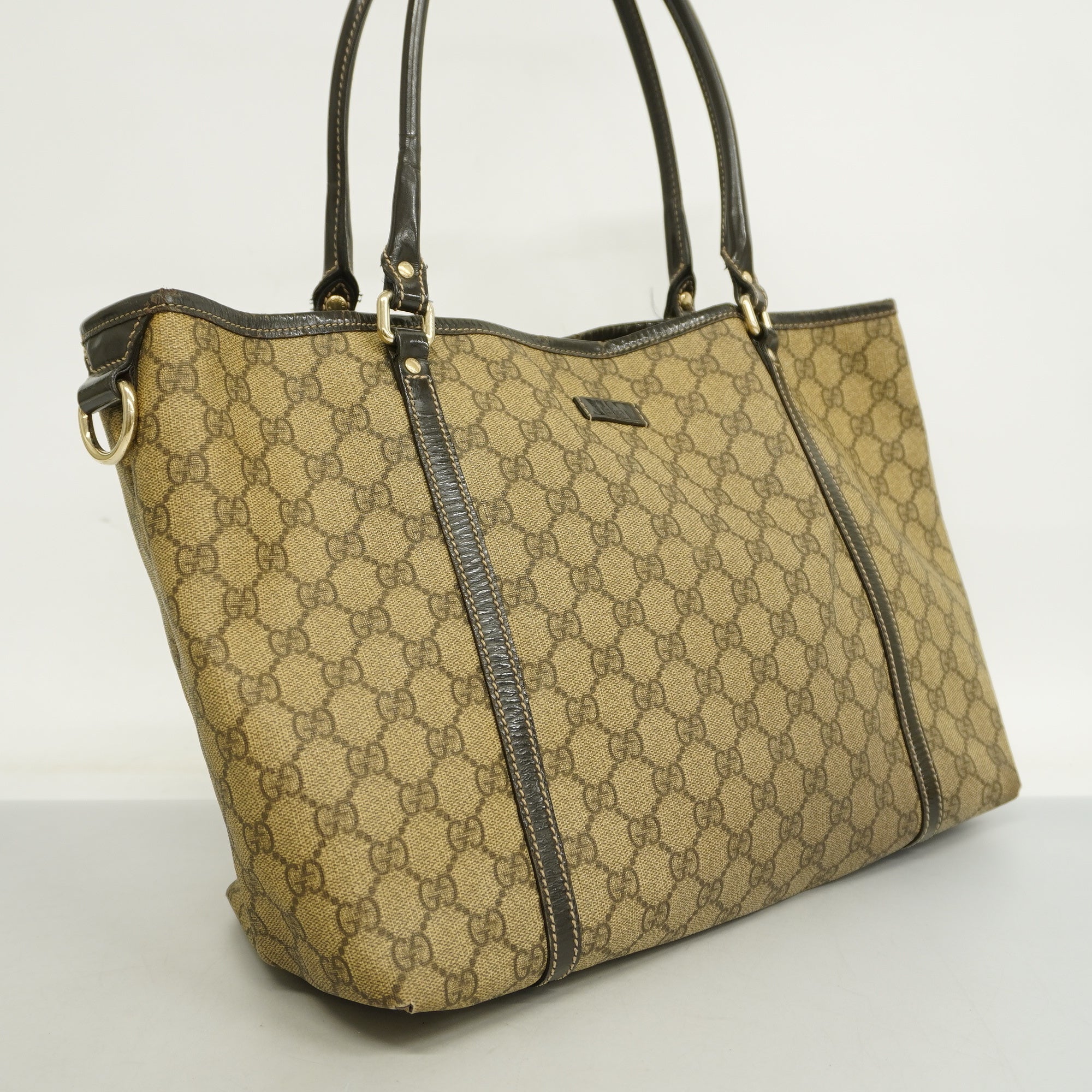 GCCI  GG Supreme 197953 Women's Leather Tote Bag Beige,Dark Brown