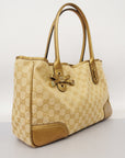 GCCI  GG Canvas Sherry Princey 163805 Women's Leather Tote Bag Beige,Gold