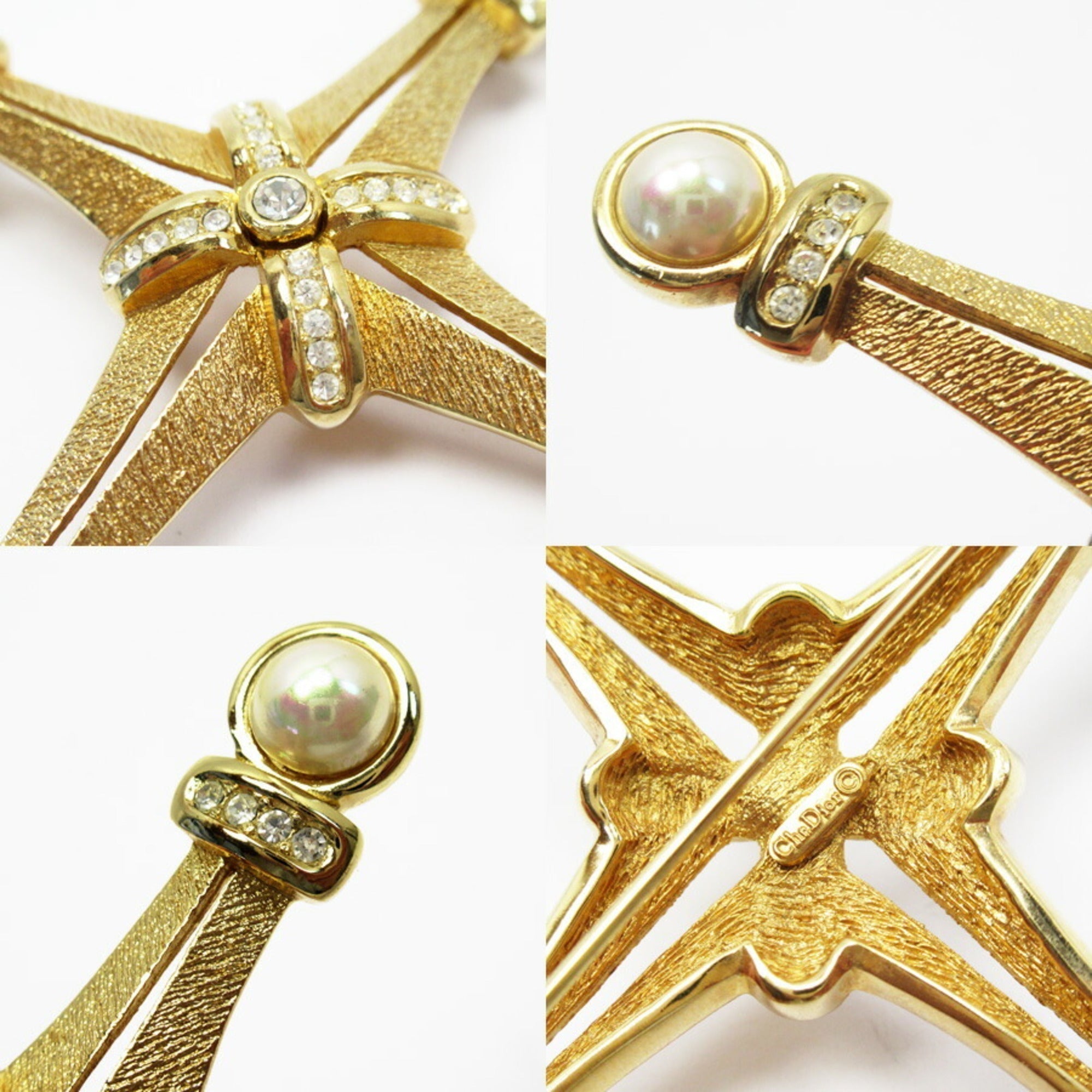 Christian D1OR Brooch Gold Fake Pearl