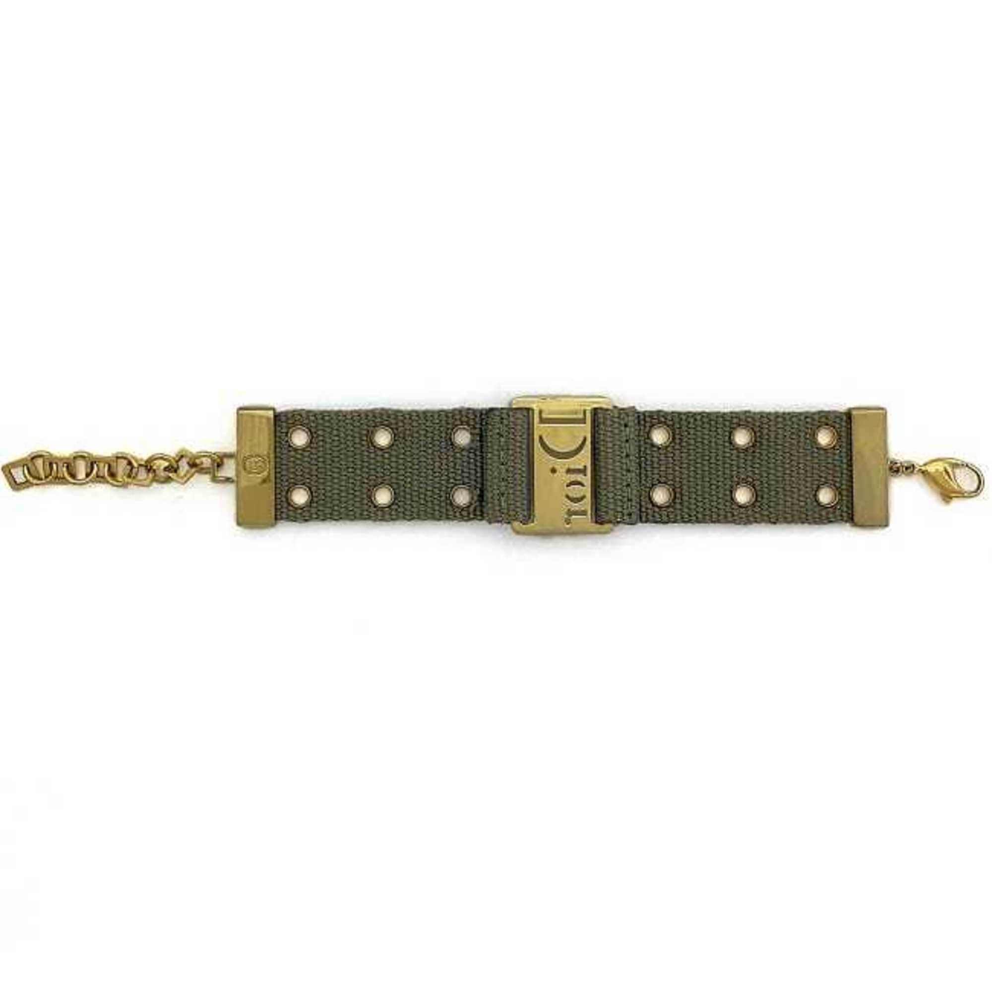 CHRISTIAN D1OR Bracelet Khaki Gold Canvas GP Chain Jacquard Plate Adjuster Accessory