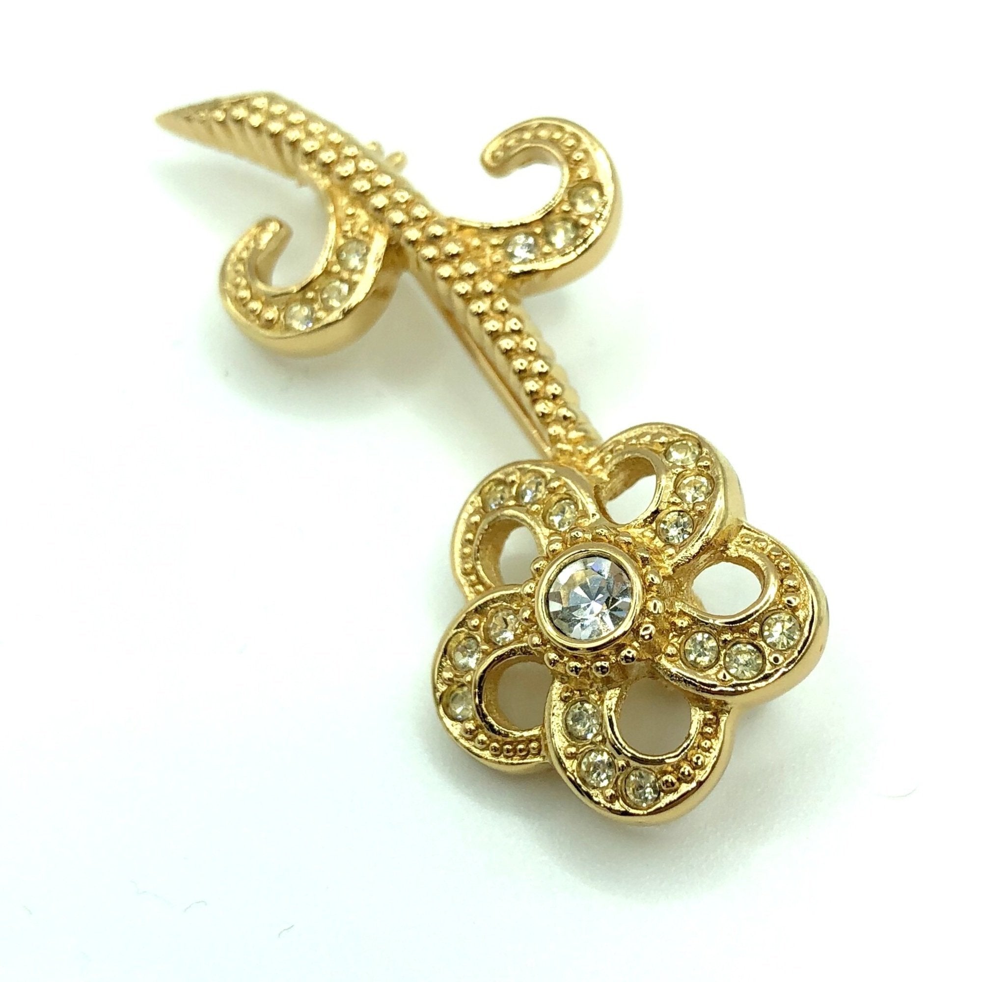 CHRISTIAN D1OR brooch rhinestone gold accessories ladies