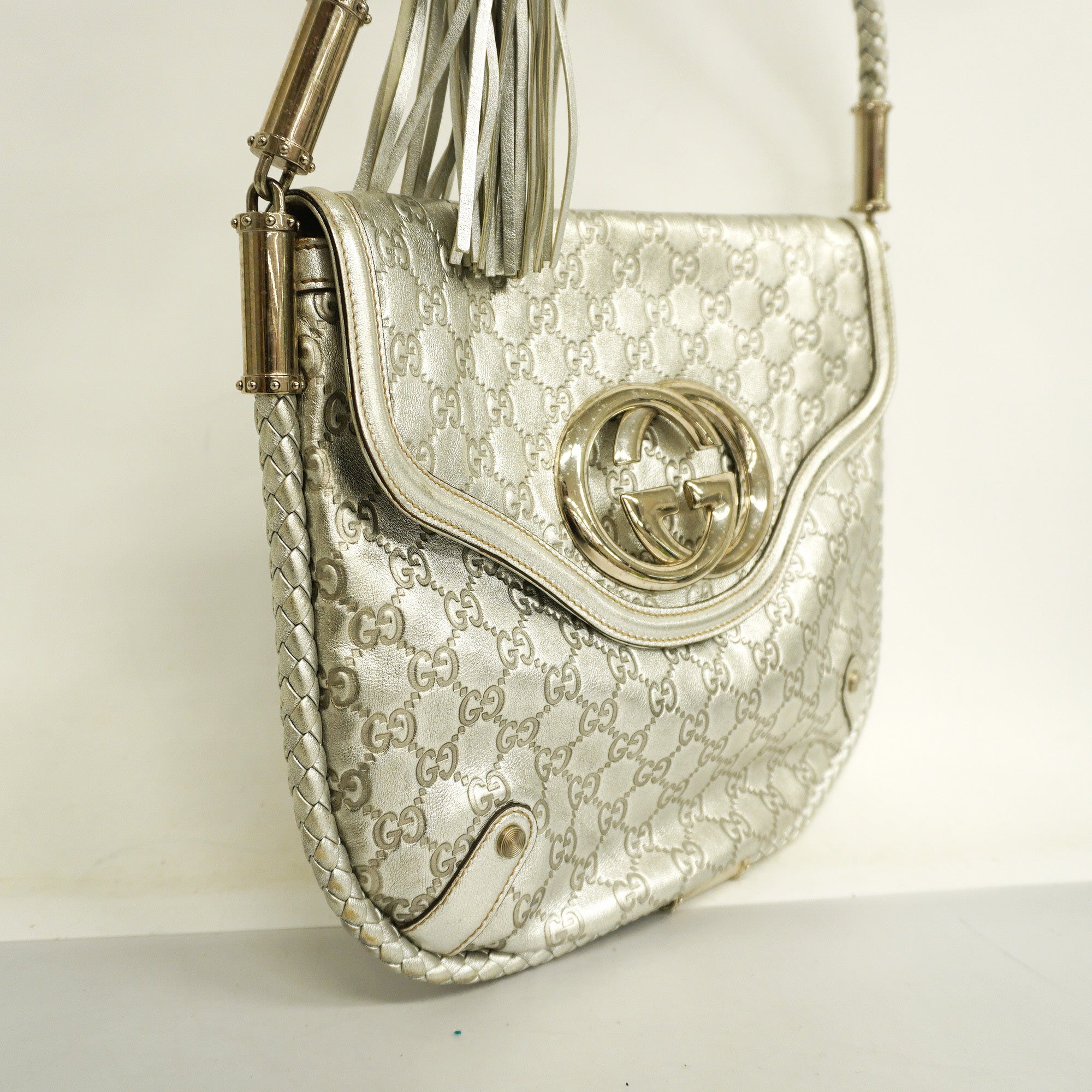 GCCI  Interlocking G167732 Women's Leather Shoulder Bag Silver