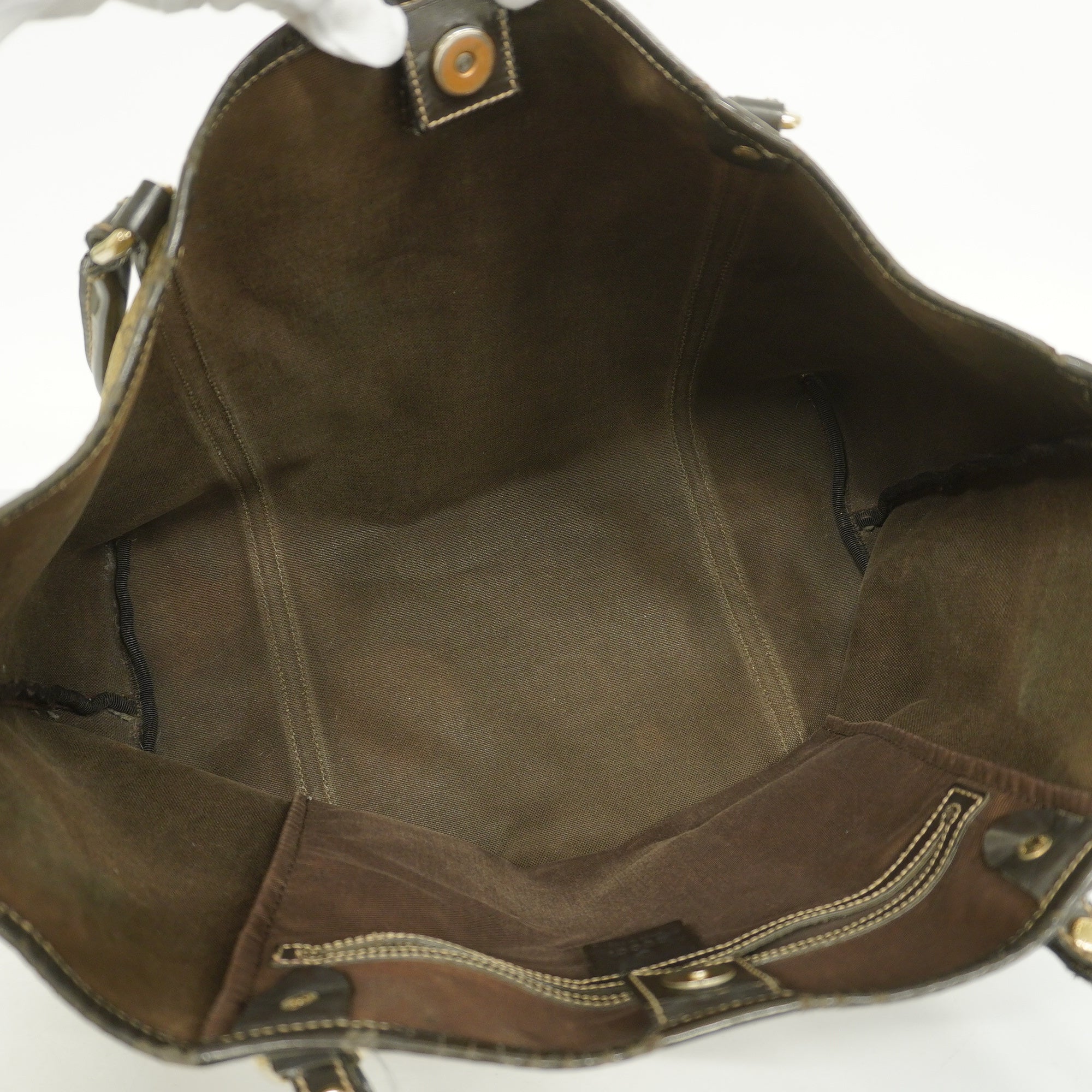 GCCI  GG Supreme 197953 Women's Leather Tote Bag Beige,Dark Brown