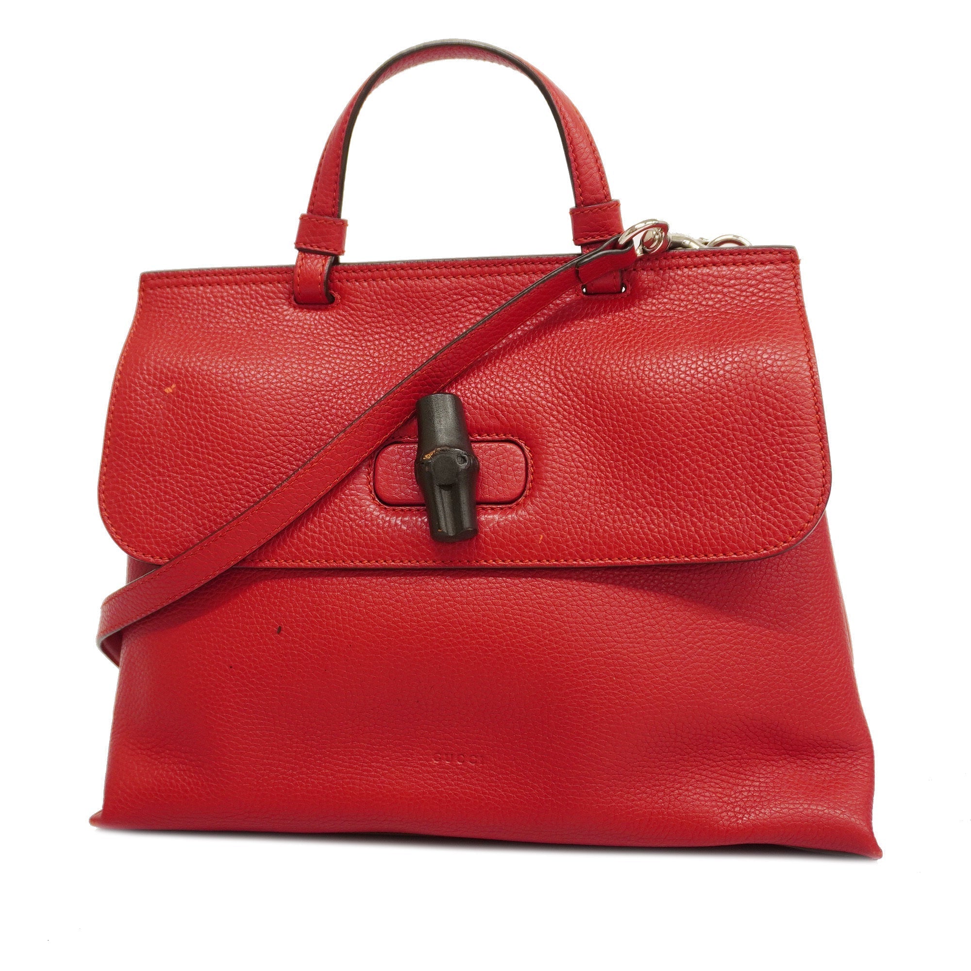 GCCI  Bamboo 2way Bag 392013 Women's Leather Handbag,Shoulder Bag Red Color
