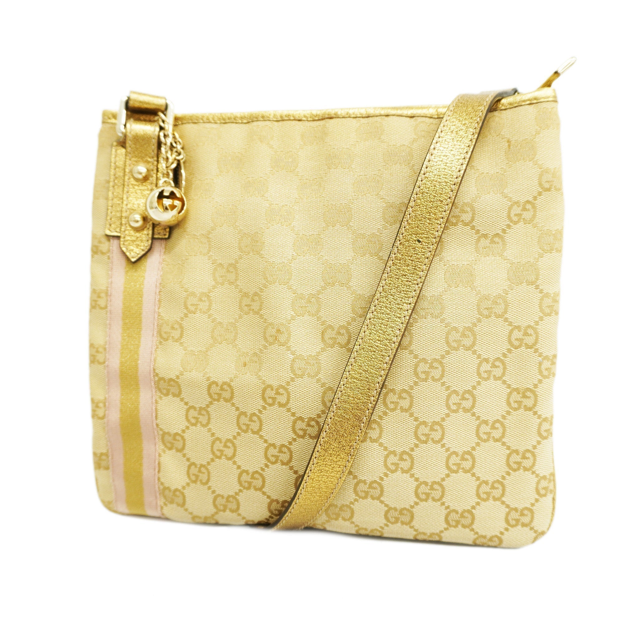 GCCI  GG Canvas Shoulder Bag 144388 Women's Leather Beige,Gold