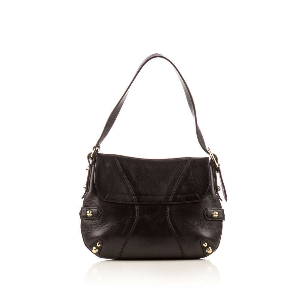 GCCI  Black Leather Horsebit Flap Shoulder Bag