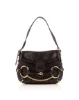 GCCI  Black Leather Horsebit Flap Shoulder Bag