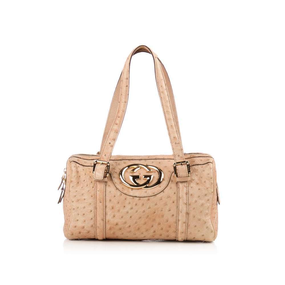 GCCI  Beige Ostrich Britt Boston Bag