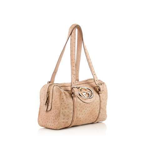 GCCI  Beige Ostrich Britt Boston Bag