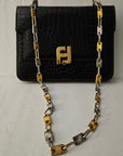FNDI brown crocodile leather bag w two-tone chain strap & XL FF clasp