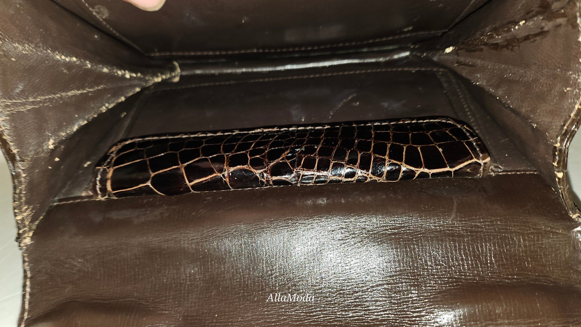 FNDI brown crocodile leather bag w two-tone chain strap &amp; XL FF clasp