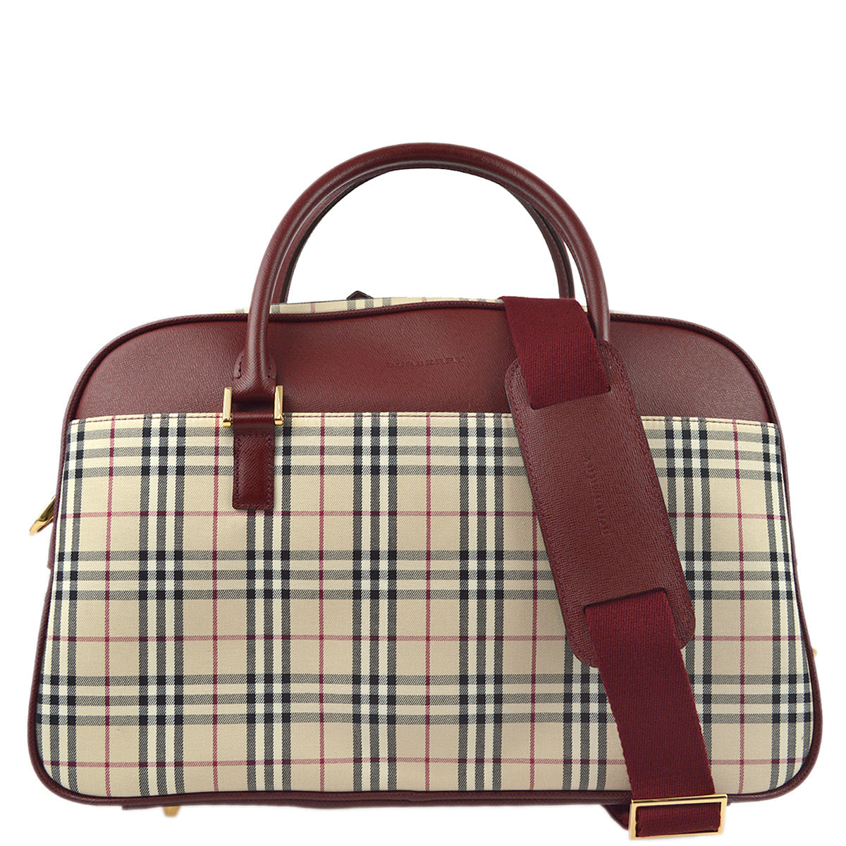 BBERRY Beige Bordeaux  Check 2way HandBag 181833