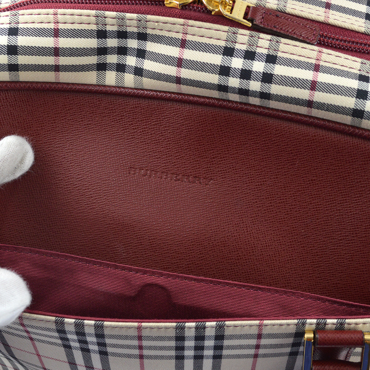 BBERRY Beige Bordeaux  Check 2way HandBag 181833