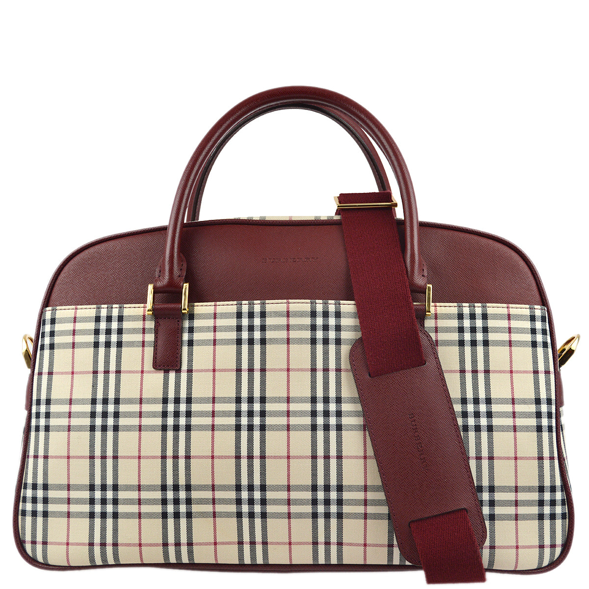 BBERRY Beige Bordeaux  Check 2way HandBag 182065