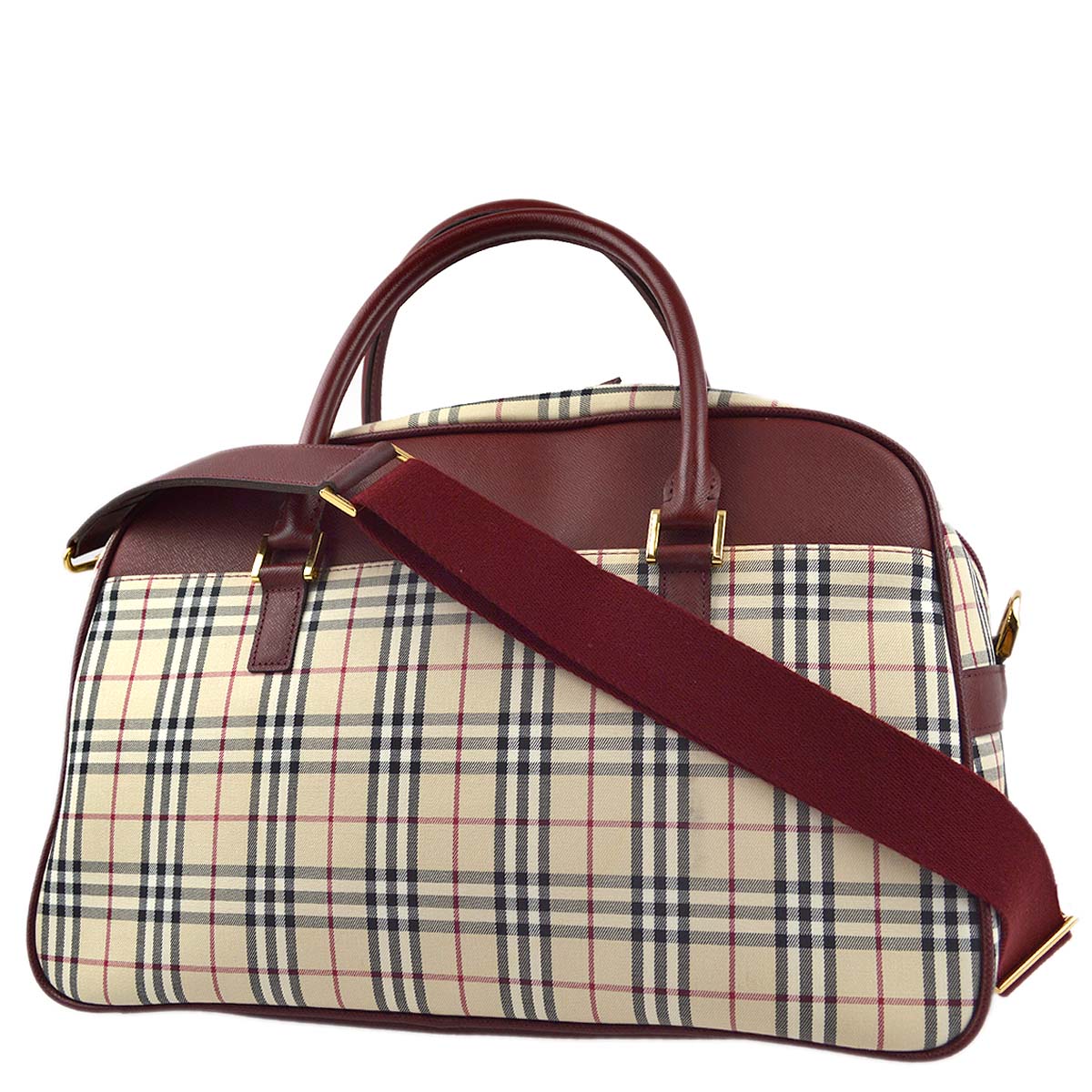 BBERRY Beige Bordeaux  Check 2way HandBag 182065