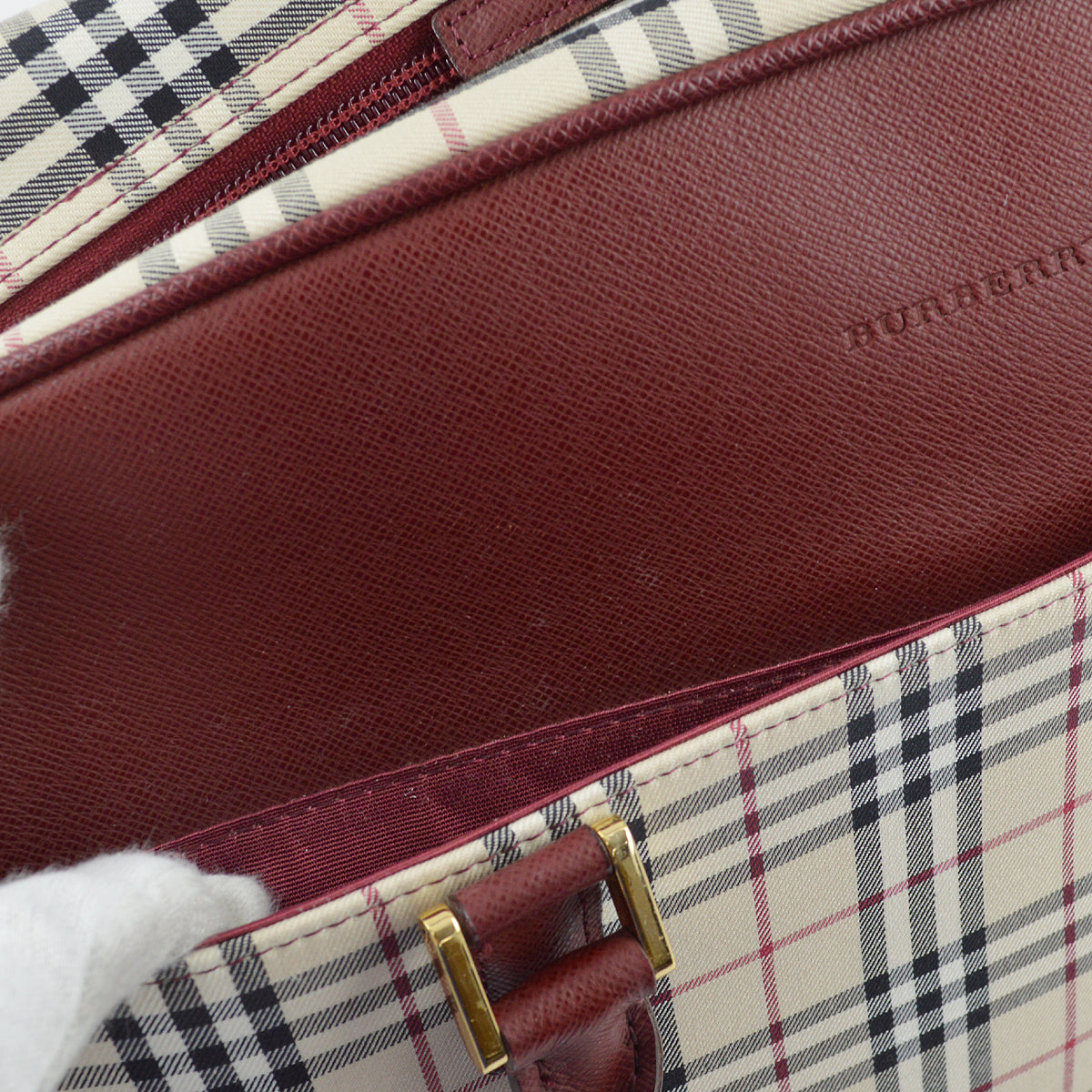 BBERRY Beige Bordeaux  Check 2way HandBag 182065