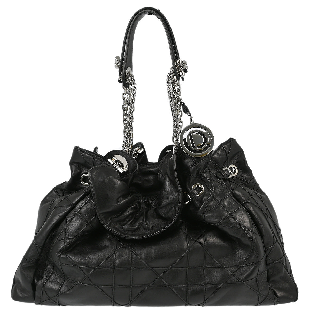 Christian D1OR Black Lambskin Bucket Handbag
