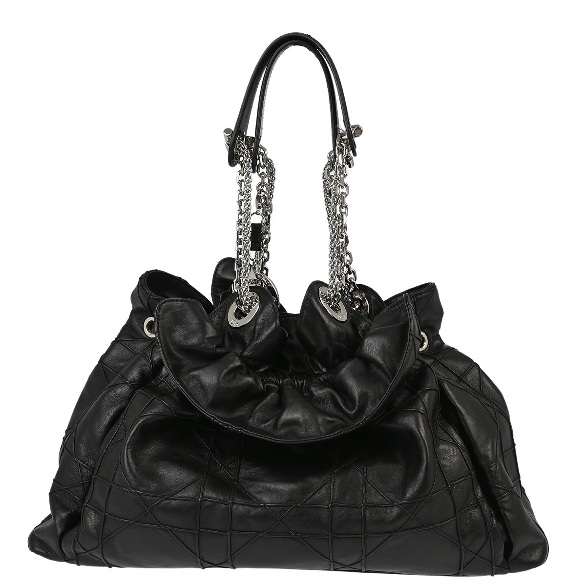 Christian D1OR Black Lambskin Bucket Handbag