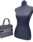 CHRISTIAN D1OR Blue Oblique Canvas Small Book Tote Bag Handbag